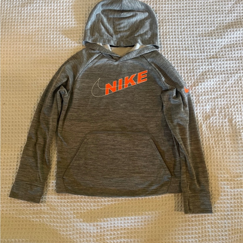 Nike Heather Gray Hoodie with Bold Orange Accents